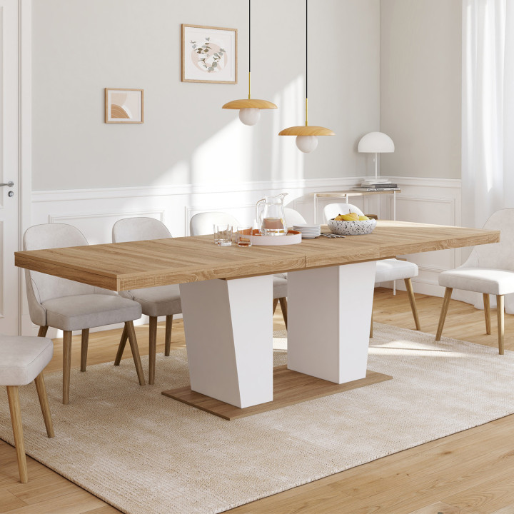 Tavolo da pranzo rettangolare allungabile 8-12 persone, legno e bianco 200-250 cm - ELIAD | IdMarket