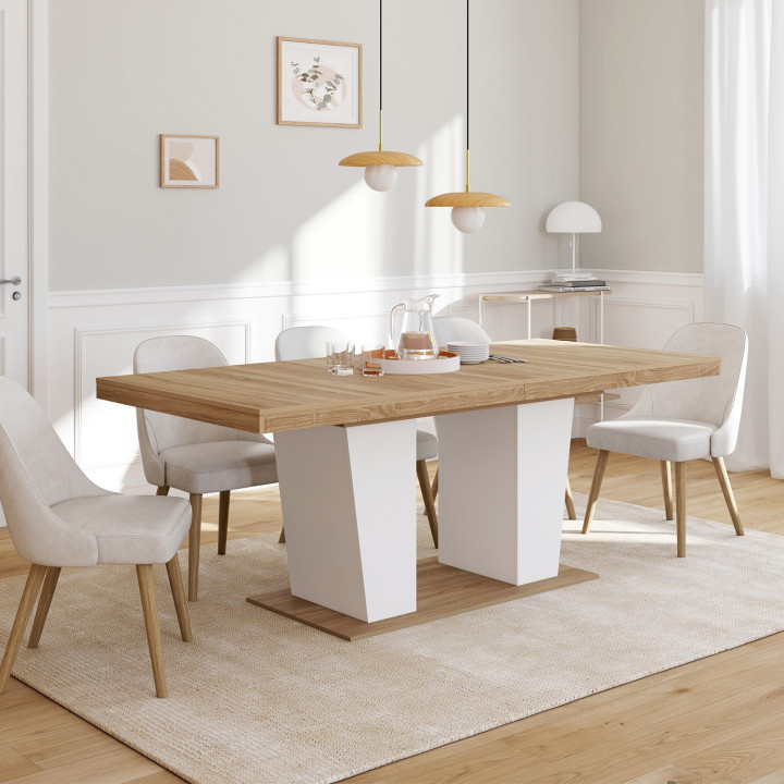 Tavolo da pranzo rettangolare allungabile 8-12 persone, legno e bianco 200-250 cm - ELIAD | IdMarket