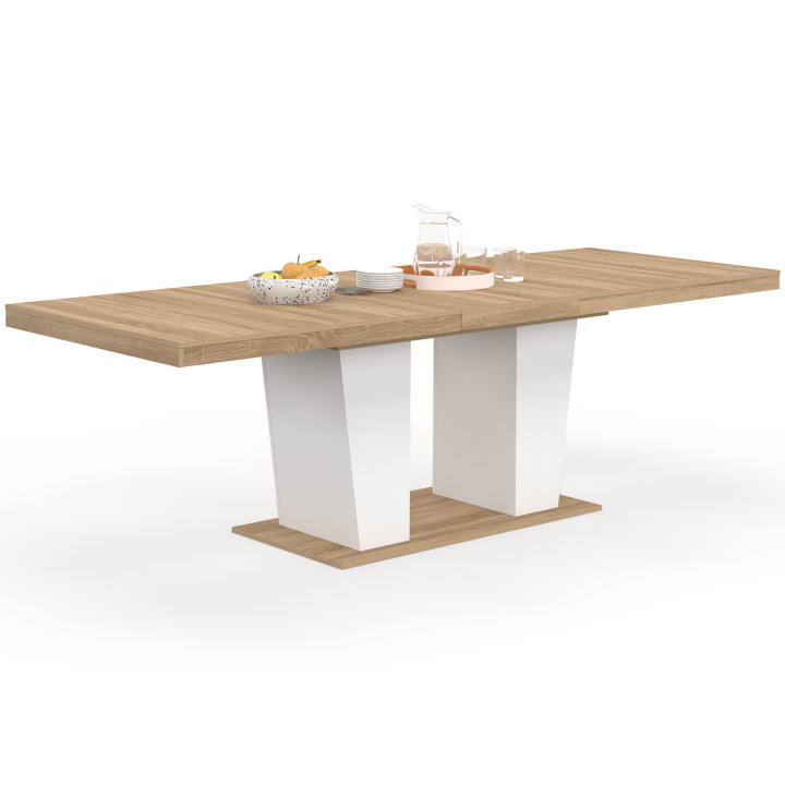 Tavolo da pranzo rettangolare allungabile 8-12 persone, legno e bianco 200-250 cm - ELIAD | IdMarket