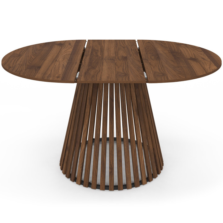 Tavolo da pranzo rotondo allungabile 4-8 persone con gambe a doghe in noce e piano in noce 110 - 150 cm