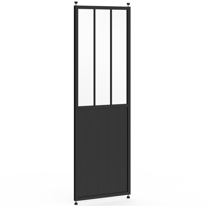 Divisorio da studio rimovibile 250 x 80 cm con effetto metallo nero e vetro temperato