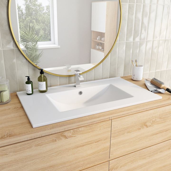 Lavabo rettangolare da incasso in ceramica bianca L. 81 x L. 46 x H. 17 cm