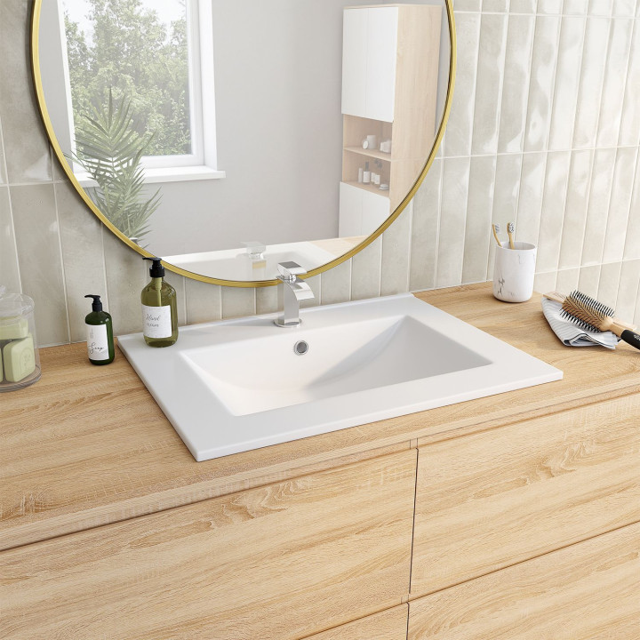 Lavabo rettangolare da incasso in ceramica bianca L. 61 x L. 46 x H. 17 cm