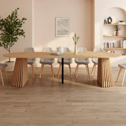 Tavolo da pranzo rotondo allungabile per 4-12 persone con gambe a doghe in legno e piano in legno da 110-300 cm - CARMEN | IdMar