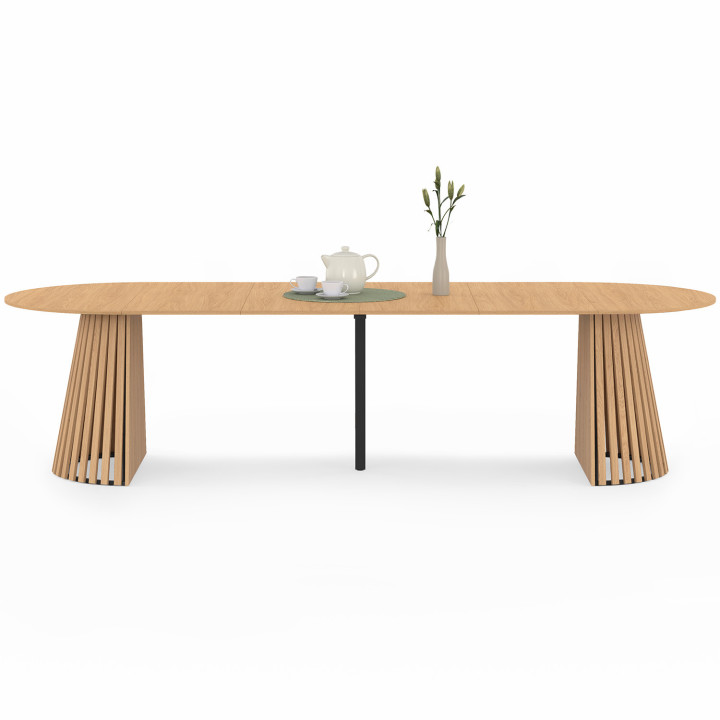 Tavolo da pranzo rotondo allungabile per 4-12 persone con gambe a doghe in legno e piano in legno da 110-300 cm - CARMEN | IdMar