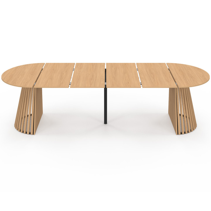 Tavolo da pranzo rotondo allungabile per 4-12 persone con gambe a doghe in legno e piano in legno da 110-300 cm - CARMEN | IdMar