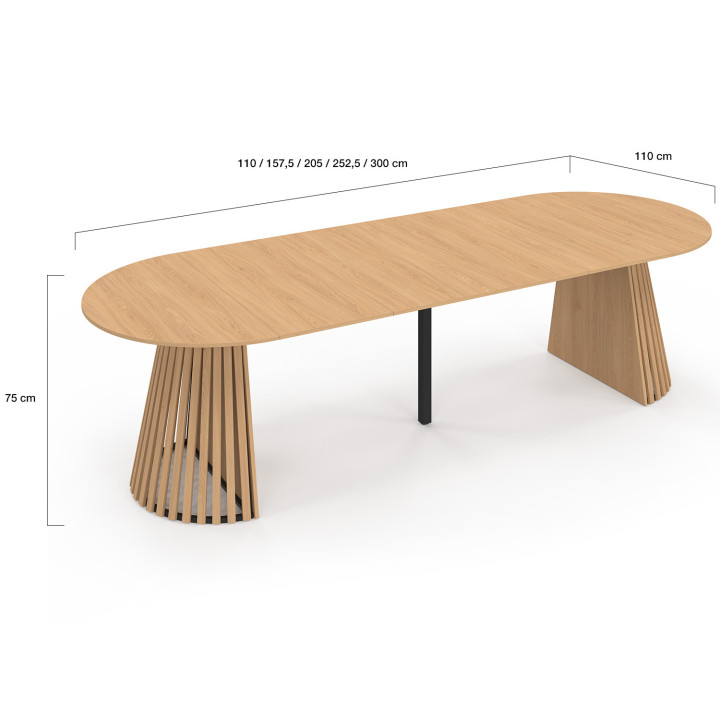 Tavolo da pranzo rotondo allungabile per 4-12 persone con gambe a doghe in legno e piano in legno da 110-300 cm - CARMEN | IdMar