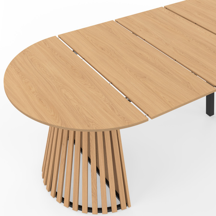 Tavolo da pranzo rotondo allungabile per 4-12 persone con gambe a doghe in legno e piano in legno da 110-300 cm - CARMEN | IdMar