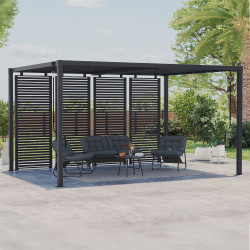 Pergola bioclimatica a lamelle orientabili in acciaio 3x4 M con lamelle orizzontali grigio antracite | IdMarket