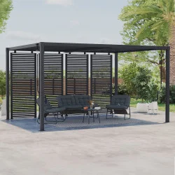 Pergola bioclimatica a lamelle orientabili in acciaio 3x4 M con lamelle orizzontali grigio antracite | IdMarket