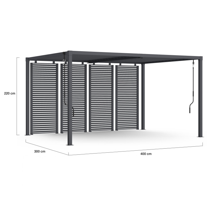 Pergola bioclimatica a lamelle orientabili in acciaio 3x4 M con lamelle orizzontali grigio antracite | IdMarket