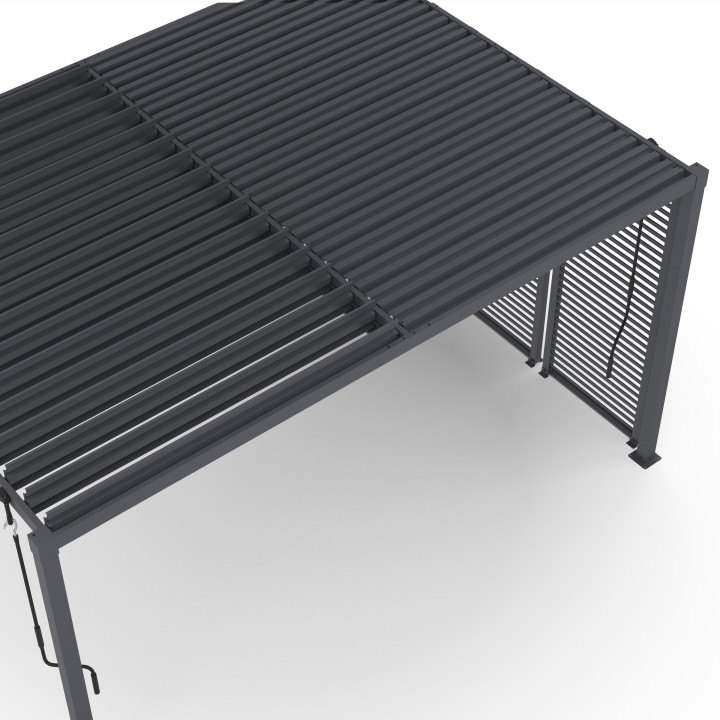 Pergola bioclimatica a lamelle orientabili in acciaio 3x4 M con lamelle orizzontali grigio antracite | IdMarket