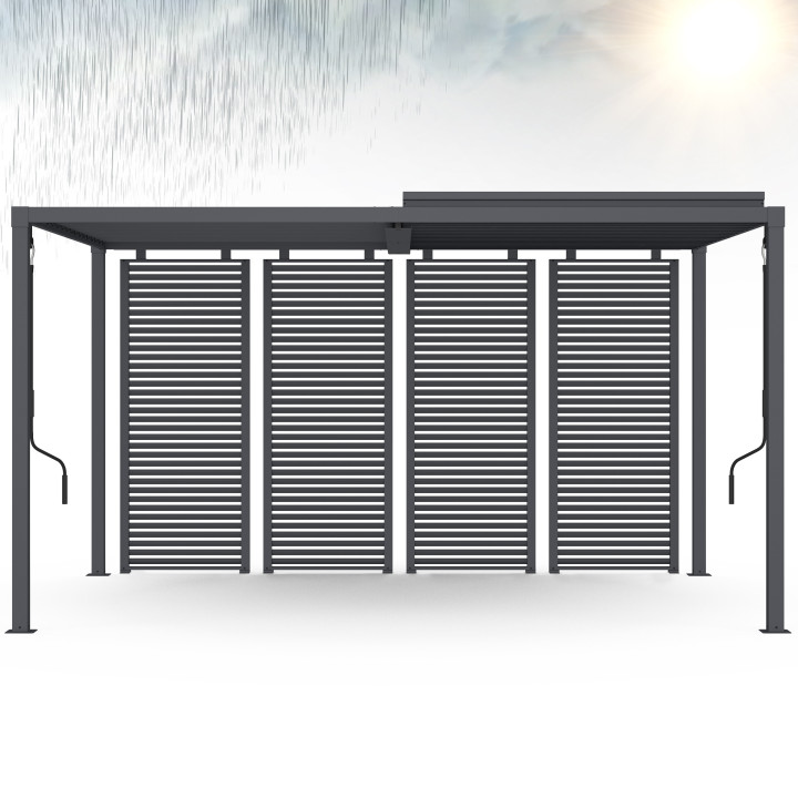 Pergola bioclimatica a lamelle orientabili in acciaio 3x4 M con lamelle orizzontali grigio antracite | IdMarket