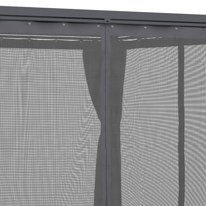 Pergola bioclimatica lames orientables acier 3x4 M rideaux et moustiquaire gris anthracite | IdMarket
