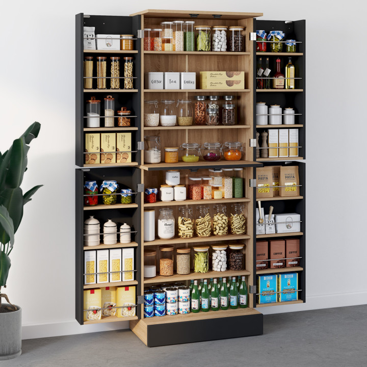 Armadio da cucina H.160 cm 4 ante con contenitore in faggio e nero - ALTO | IdMarket