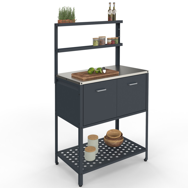 Cucina da esterno a 2 ante con 2 ripiani sospesi in acciaio grigio antracite - PAREO | IdMarket