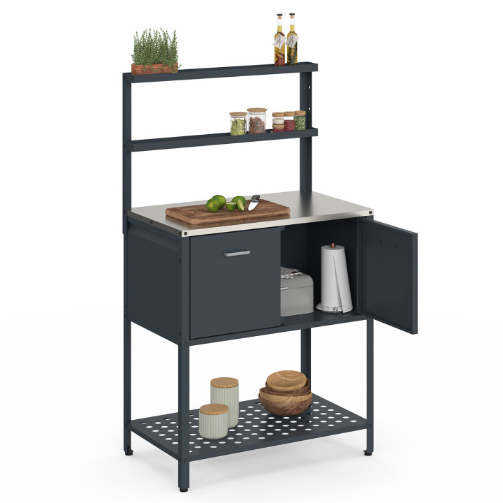 Cucina da esterno a 2 ante con 2 ripiani sospesi in acciaio grigio antracite - PAREO | IdMarket