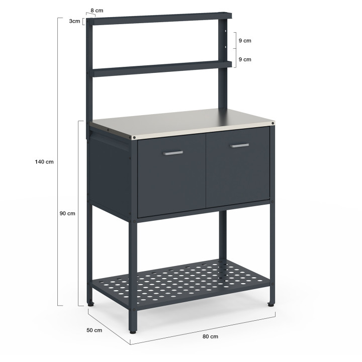 Cucina da esterno a 2 ante con 2 ripiani sospesi in acciaio grigio antracite - PAREO | IdMarket