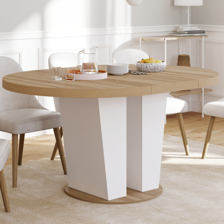 Tavolo da pranzo rotondo allungabile 4-8 persone in legno e bianco 110-150 cm - ELIAD | IdMarket