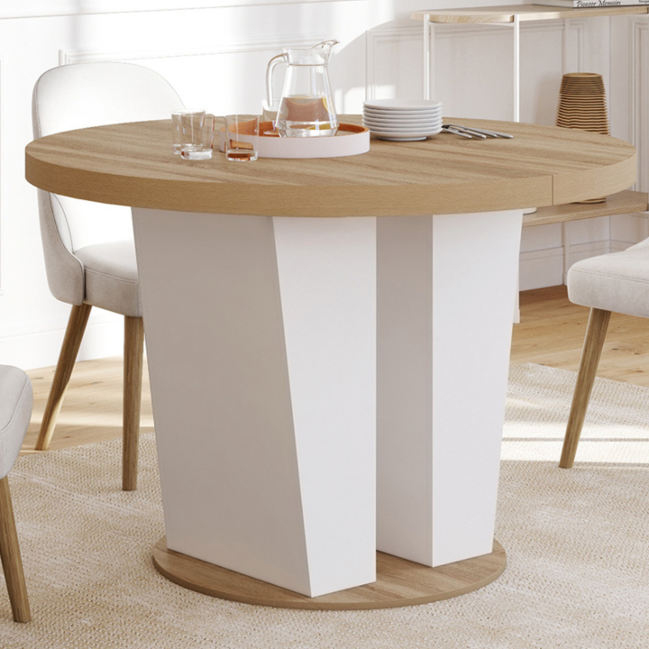 Tavolo da pranzo rotondo allungabile 4-8 persone in legno e bianco 110-150 cm - ELIAD | IdMarket