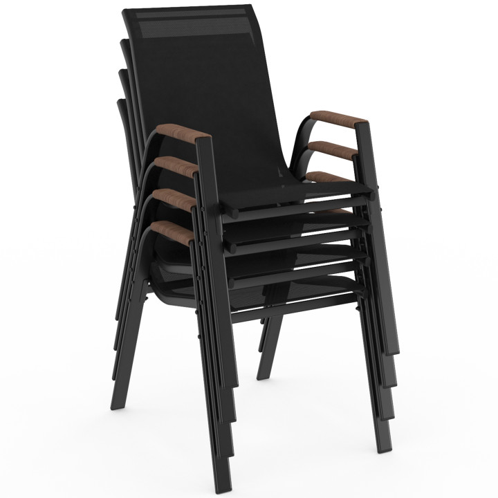 Set di mobili da giardino - Tavolo rotondo da 150 cm con piano in vetro temperato effetto legno e 8 sedie impilabili in legno e