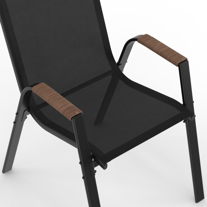 Set di mobili da giardino - Tavolo rotondo da 150 cm con piano in vetro temperato effetto legno e 8 sedie impilabili in legno e