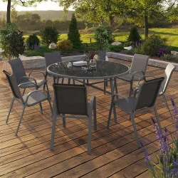Set di mobili da giardino - tavolo rotondo da 150 cm e 8 sedie impilabili - grigio antracite