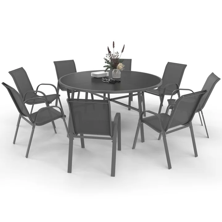 Set di mobili da giardino - tavolo rotondo da 150 cm e 8 sedie impilabili - grigio antracite