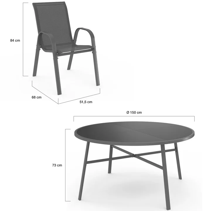 Set di mobili da giardino - tavolo rotondo da 150 cm e 8 sedie impilabili - grigio antracite