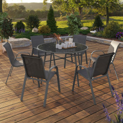 Set di mobili da giardino - Tavolo rotondo da 120 cm e 6 sedie impilabili grigio antracite