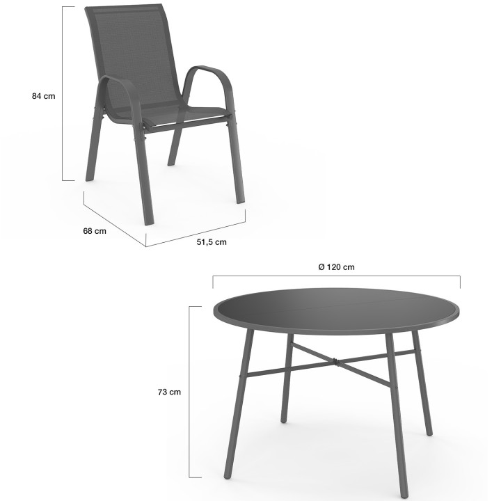 Set di mobili da giardino - Tavolo rotondo da 120 cm e 6 sedie impilabili grigio antracite