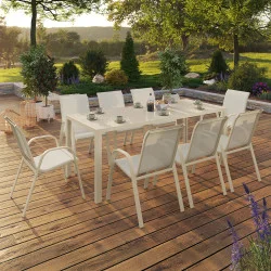 Set di mobili da giardino - tavolo da 190 cm e 8 sedie impilabili beige