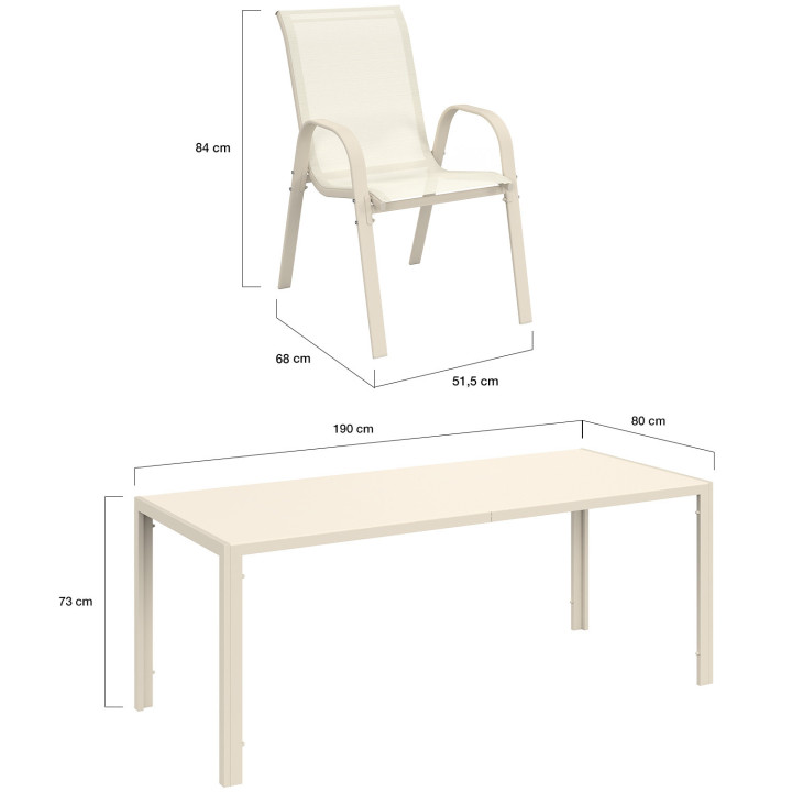 Set di mobili da giardino - tavolo da 190 cm e 8 sedie impilabili beige