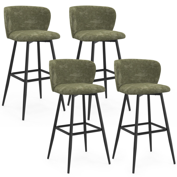 Set di 4 sgabelli da bar in ciniglia verde cachi con gambe in metallo nero - FANNY | IdMarket