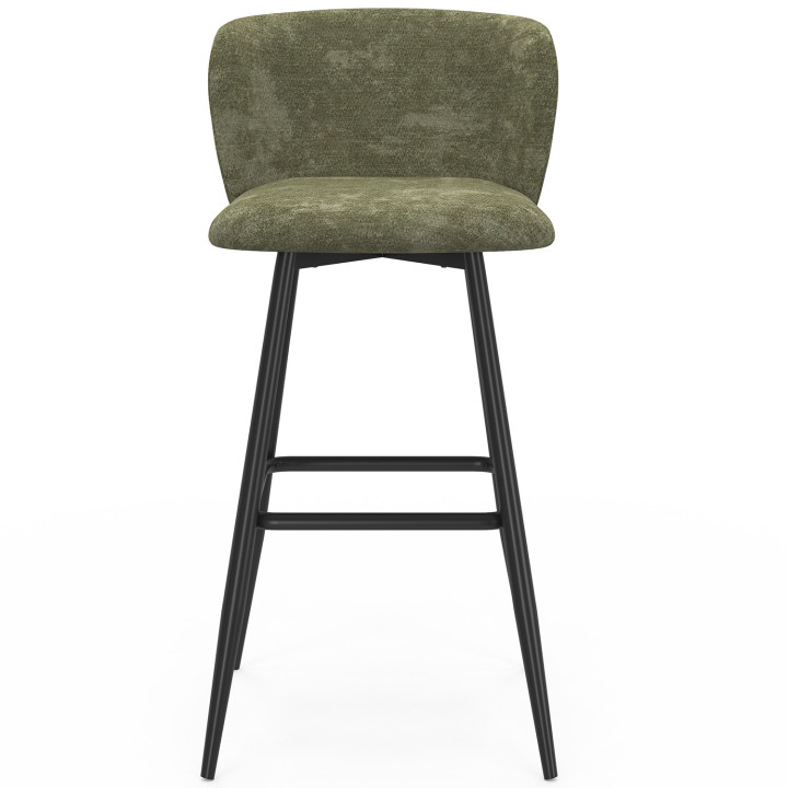 Set di 4 sgabelli da bar in ciniglia verde cachi con gambe in metallo nero - FANNY | IdMarket