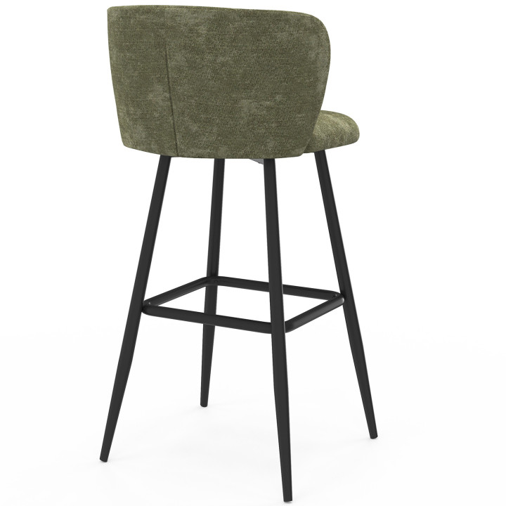 Set di 4 sgabelli da bar in ciniglia verde cachi con gambe in metallo nero - FANNY | IdMarket