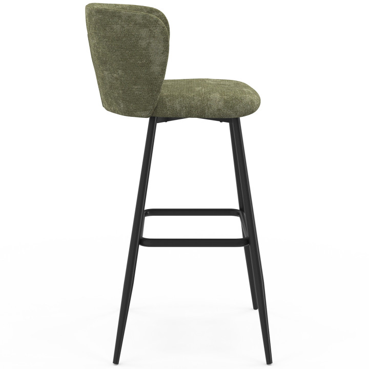 Set di 4 sgabelli da bar in ciniglia verde cachi con gambe in metallo nero - FANNY | IdMarket