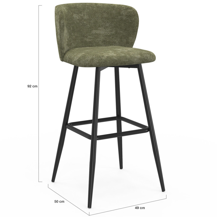 Set di 4 sgabelli da bar in ciniglia verde cachi con gambe in metallo nero - FANNY | IdMarket