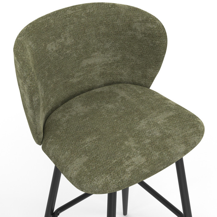 Set di 4 sgabelli da bar in ciniglia verde cachi con gambe in metallo nero - FANNY | IdMarket