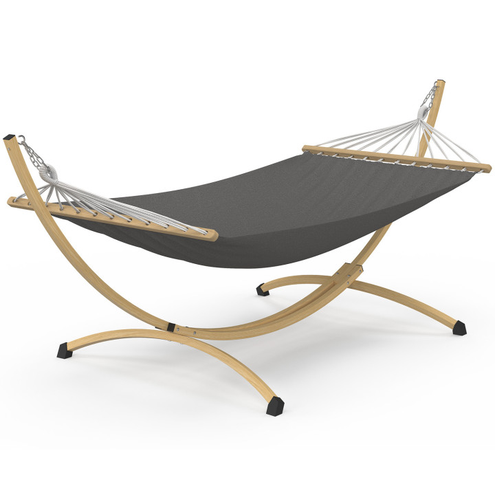 Amaca XL con supporto in metallo effetto legno e tela grigia | IdMarket
