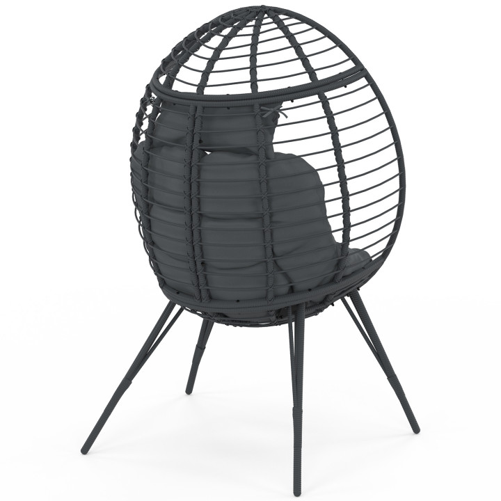 Poltrona traforata grigia con effetto rattan e cuscino grigio | IdMarket