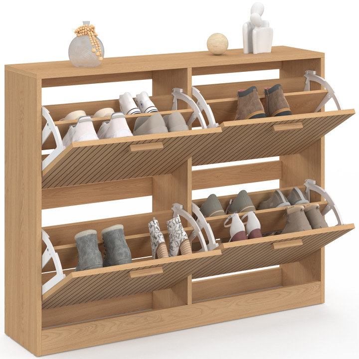 Scarpiera con 20 paia di scarpe, 4 ante a doghe in rovere - JULIETTE | IdMarket