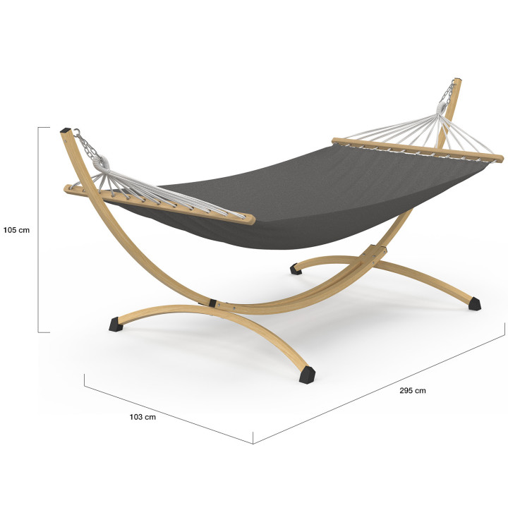 Amaca XL con supporto in metallo effetto legno e tela grigia | IdMarket