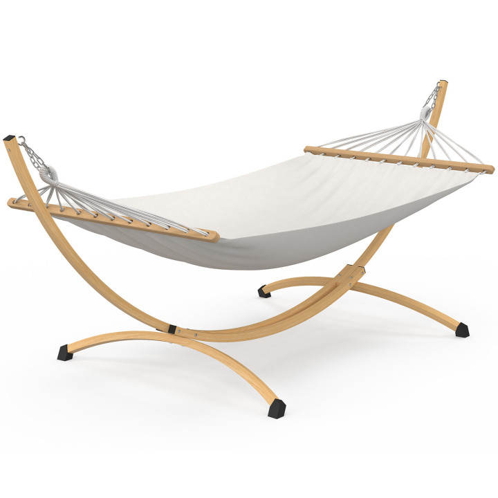 Amaca XL con supporto in metallo effetto legno e tela ecru | IdMarket