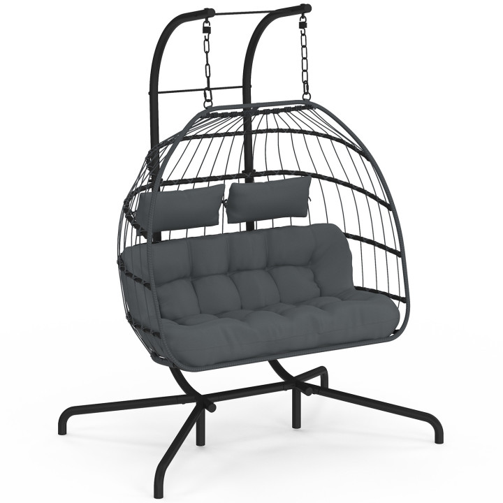 Poltrona 2 posti a forma di uovo traforato con effetto rattan grigio e cuscino grigio | IdMarket
