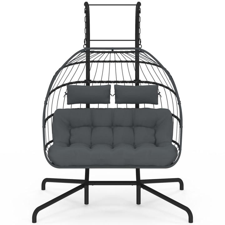 Poltrona 2 posti a forma di uovo traforato con effetto rattan grigio e cuscino grigio | IdMarket