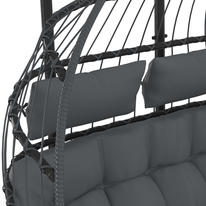 Poltrona 2 posti a forma di uovo traforato con effetto rattan grigio e cuscino grigio | IdMarket