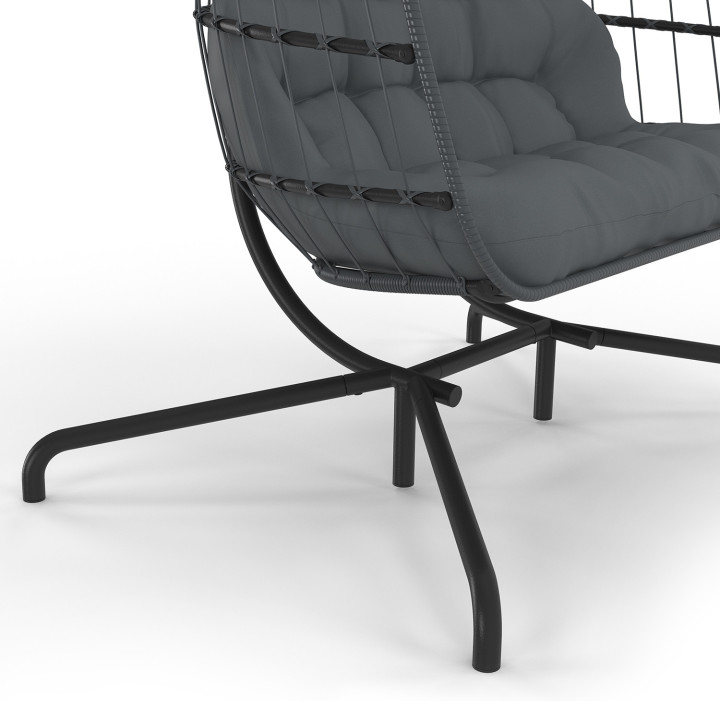 Poltrona 2 posti a forma di uovo traforato con effetto rattan grigio e cuscino grigio | IdMarket