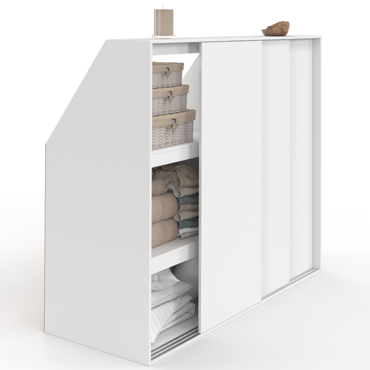 Armadio inclinato 3 ante scorrevoli 3 livelli 130 x 50 x 70/110 cm bianco