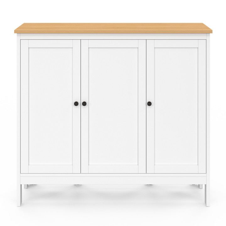 Set di tavolo da bar con isola e 2 sgabelli in legno bianco con piano in faggio - ACHILLE - ID Market